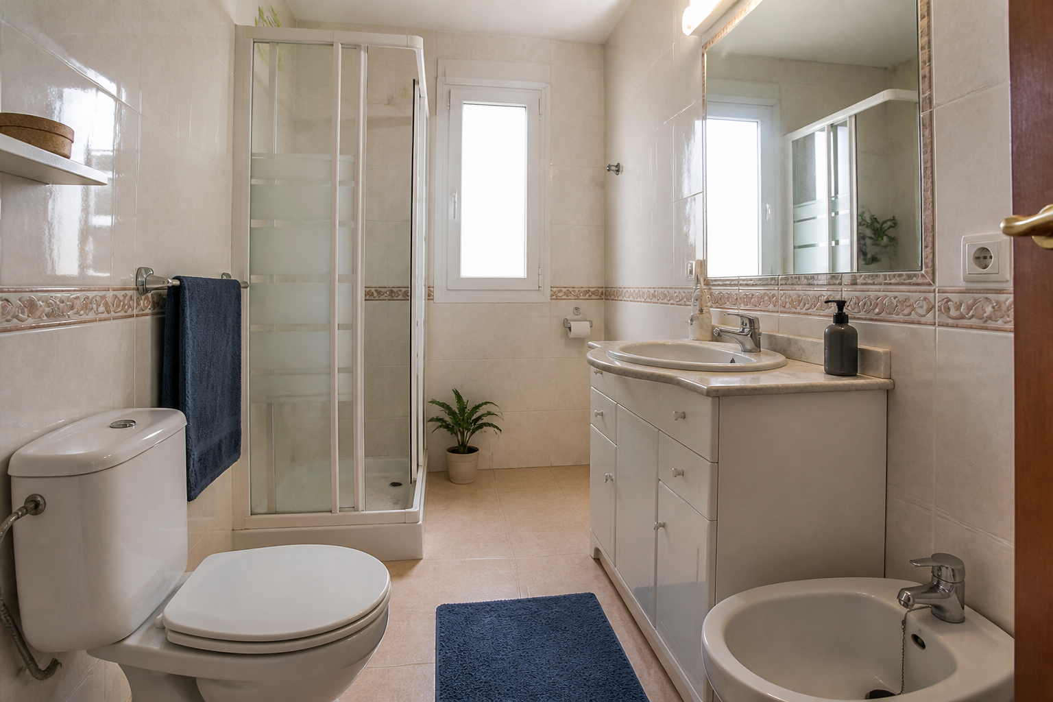 Baño renovado con materiales estándar